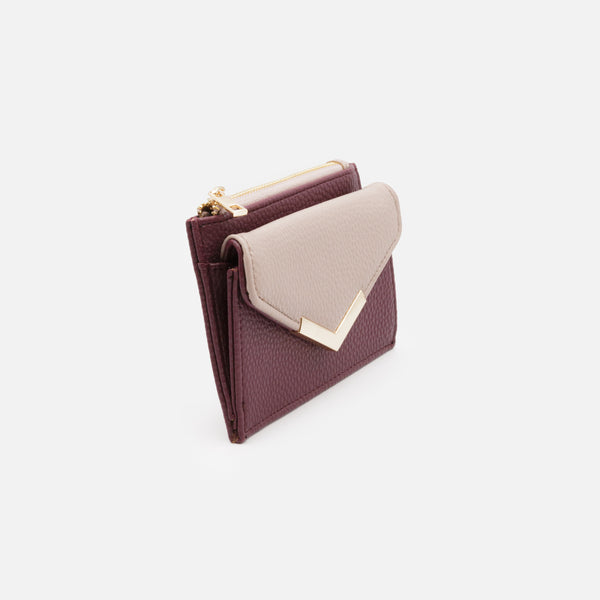 Load image into Gallery viewer, Small plum and lilac wallet with pointed flap