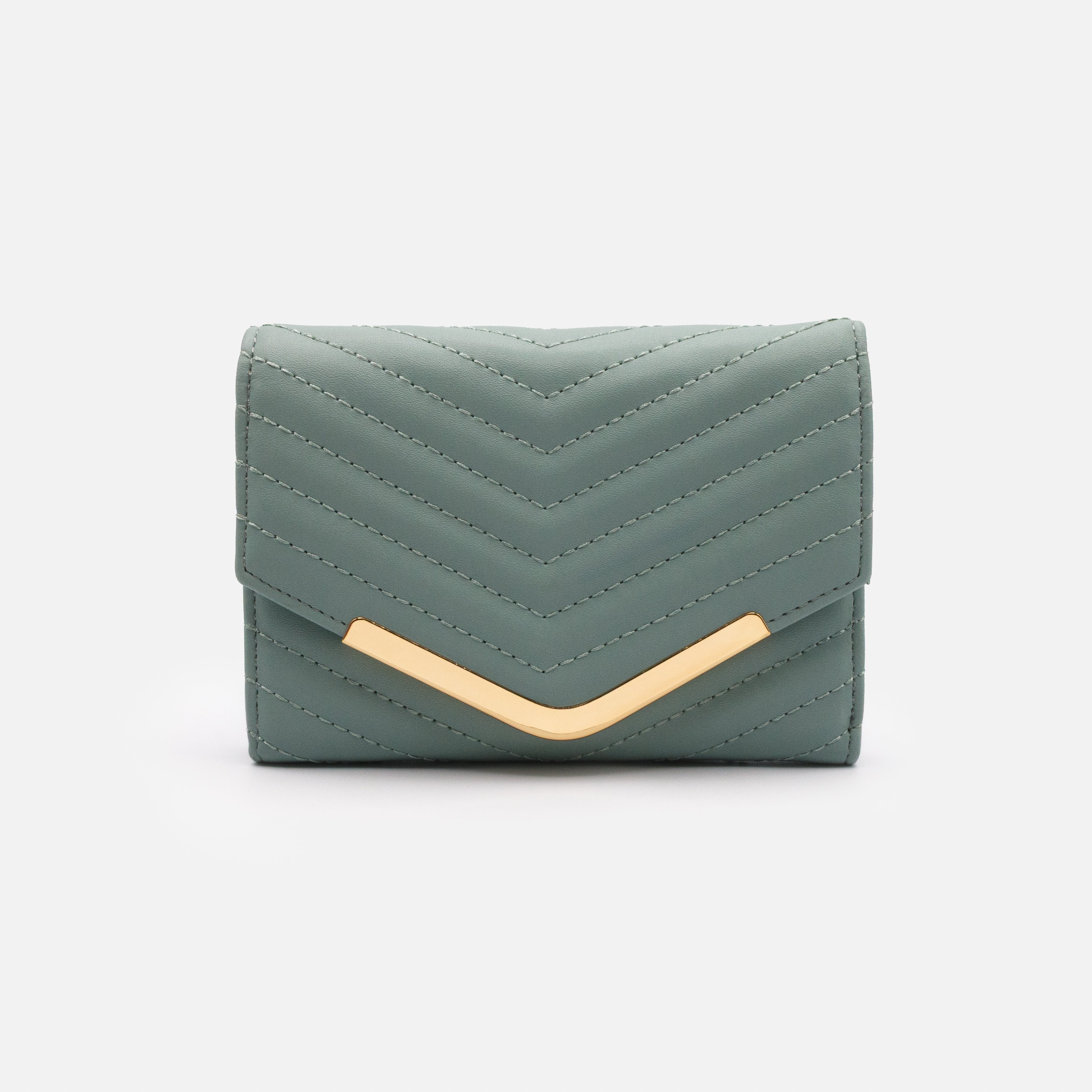 Small Sage Green Quilted Herringbone Pattern Wallet