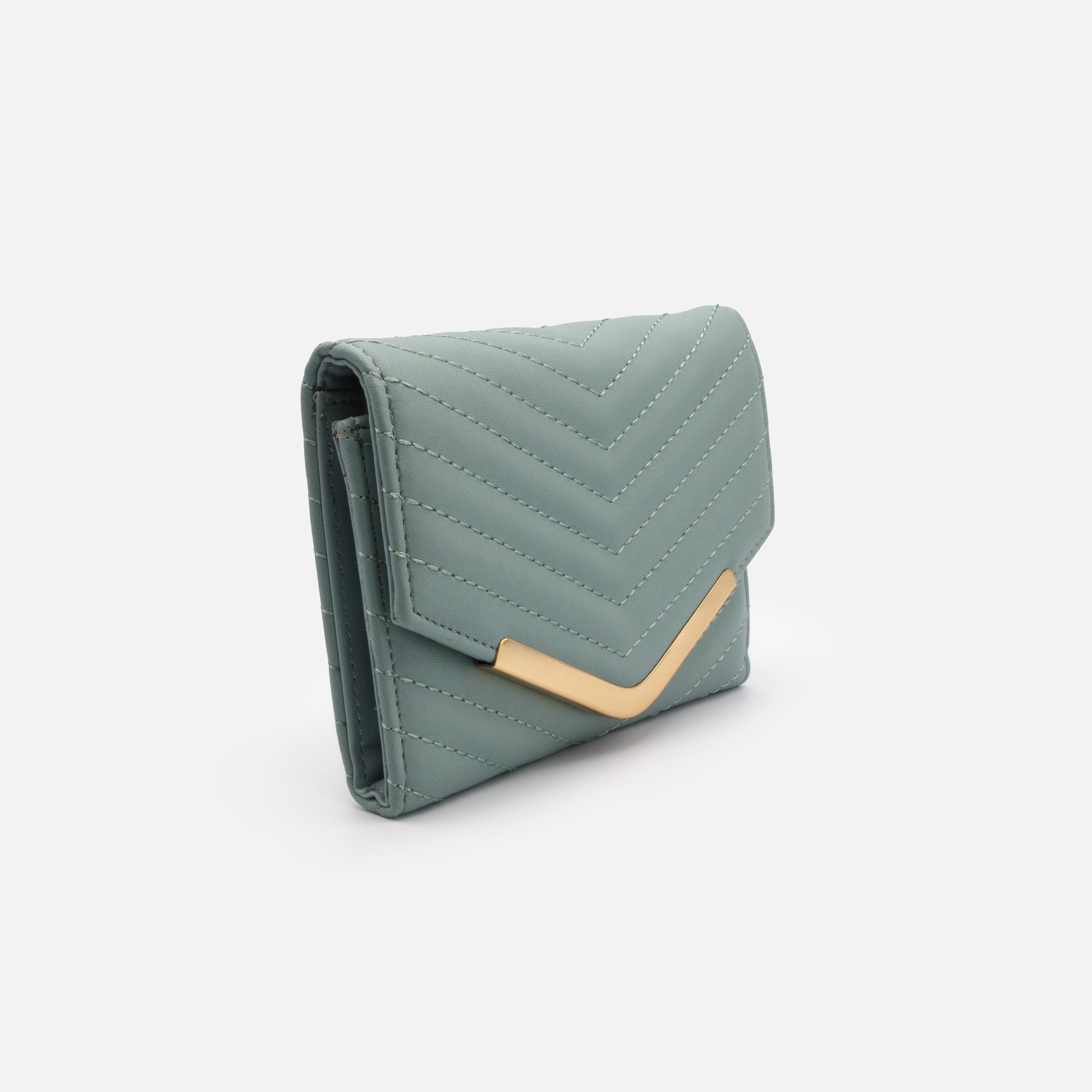 Small Sage Green Quilted Herringbone Pattern Wallet