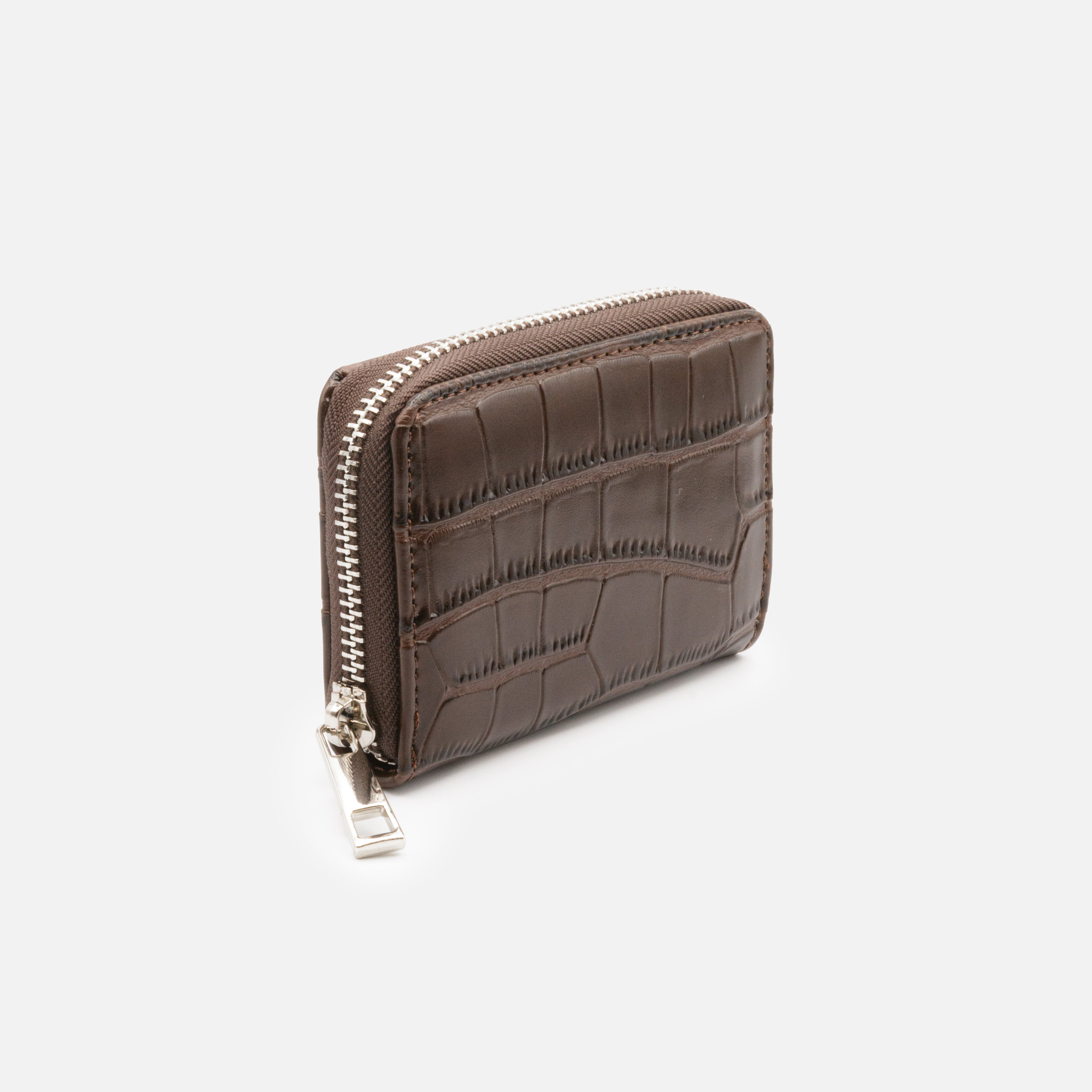 Small chocolate brown crocodile skin wallet