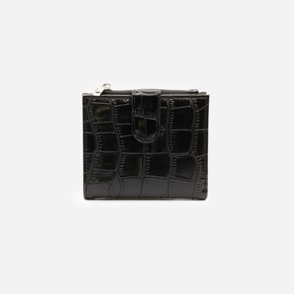Charger l'image dans la galerie, Petit portefeuille noir peau de crocodile à rabat