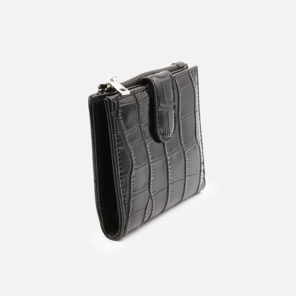 Charger l'image dans la galerie, Petit portefeuille noir peau de crocodile à rabat