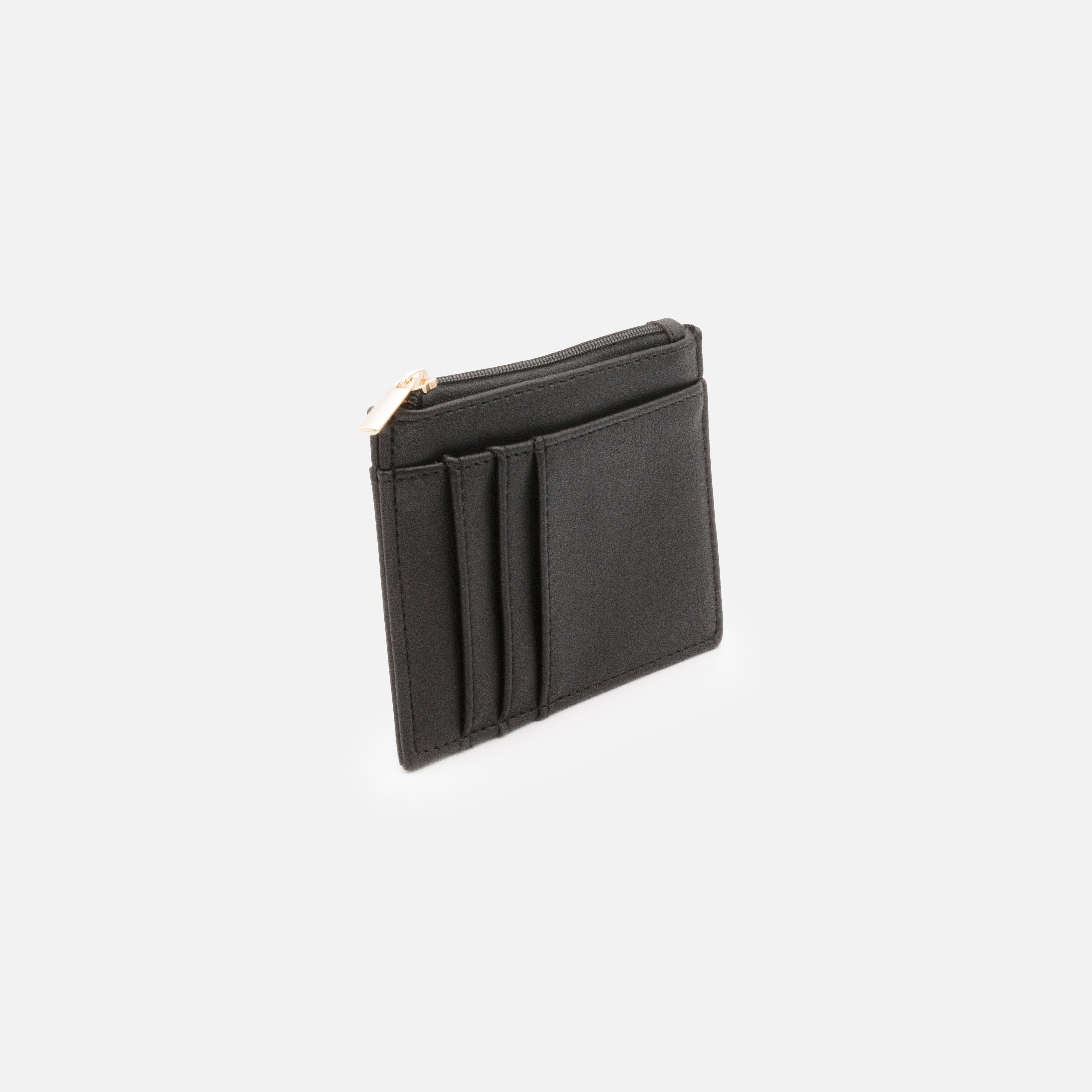 Small black card holder with zipper