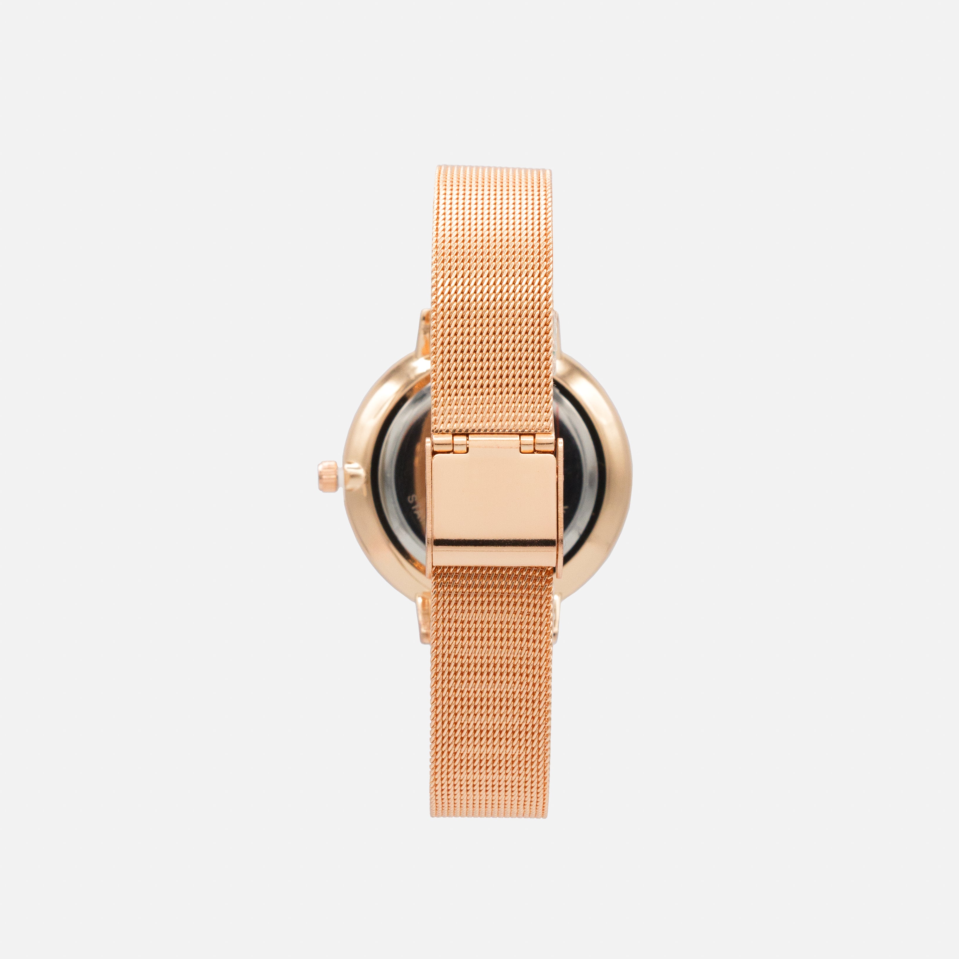 Rose gold-tone stainless steel round case brown dial watch