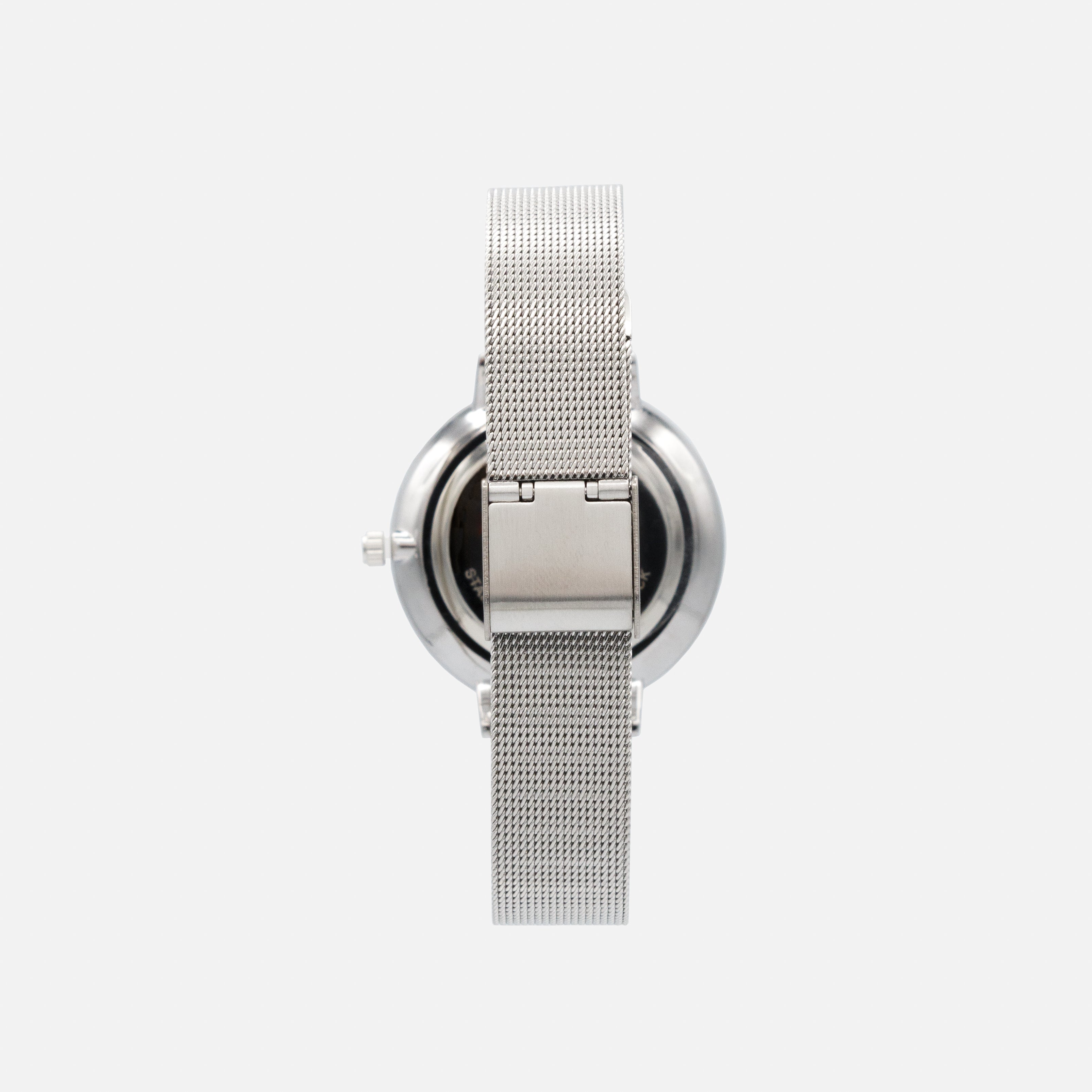 Montre argentée à boîtier rond et cadran blanc en acier inoxydable