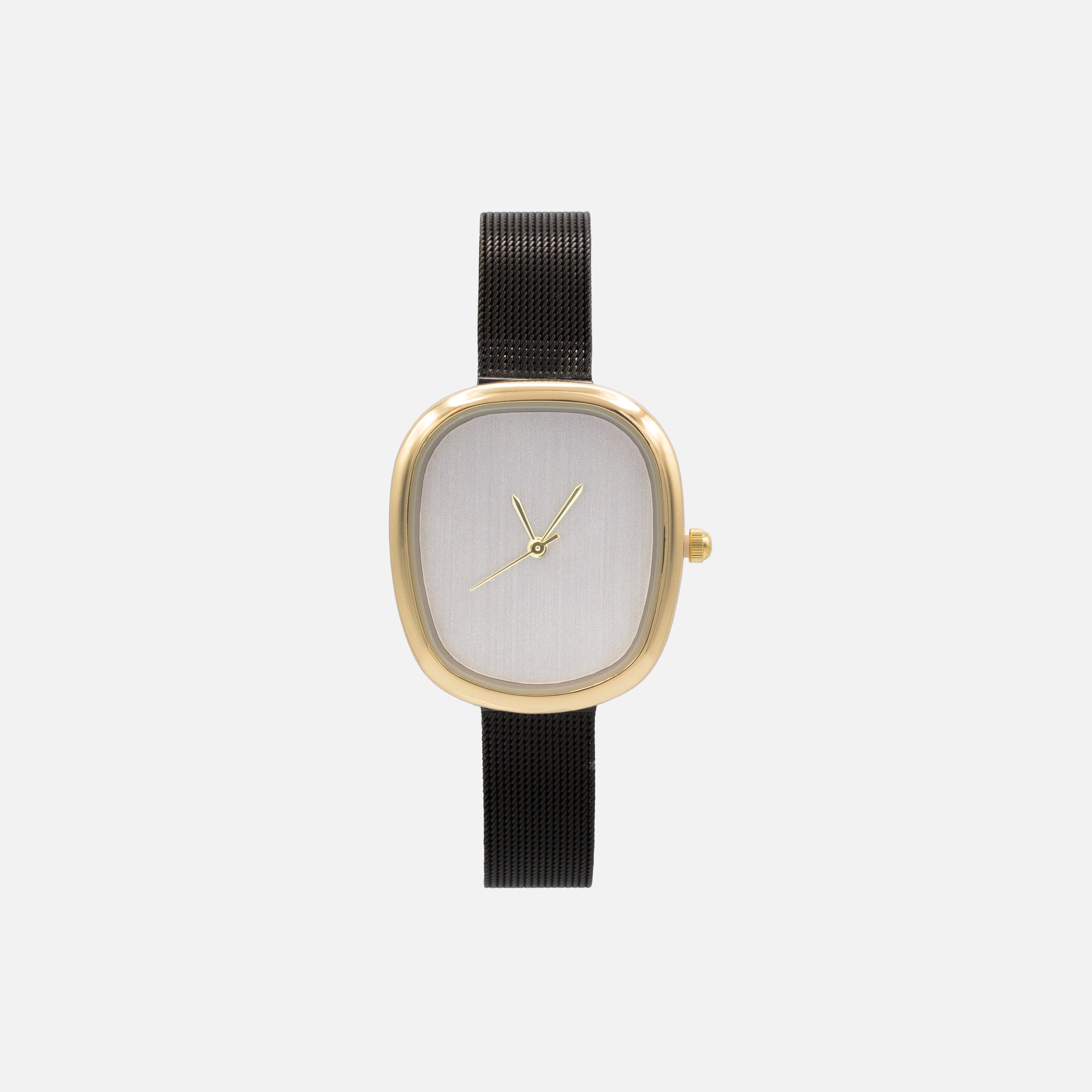 Montre noire à boîtier doré et cadran gris en acier inoxydable
