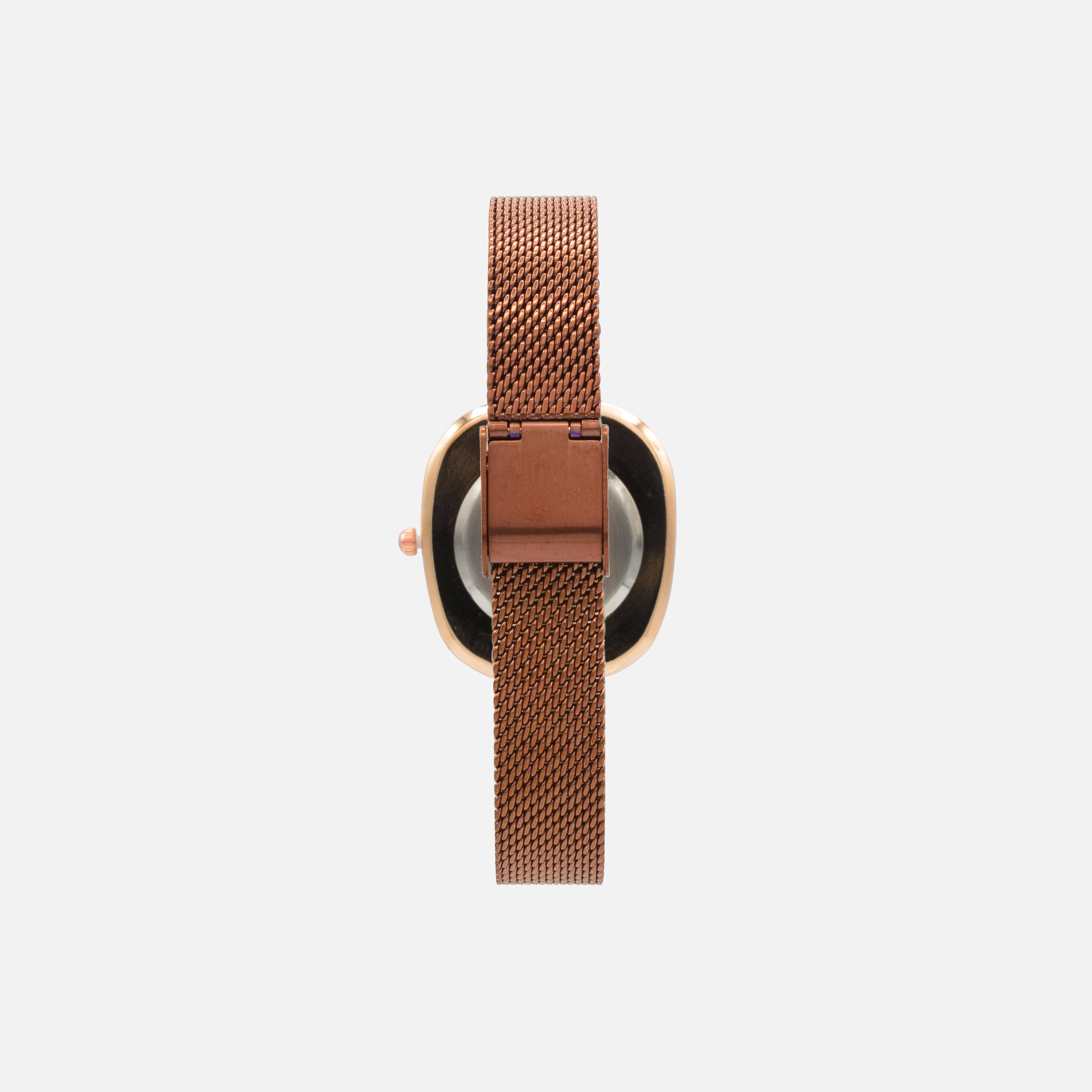 Montre brun foncé à boîtier rose doré en acier inoxydable