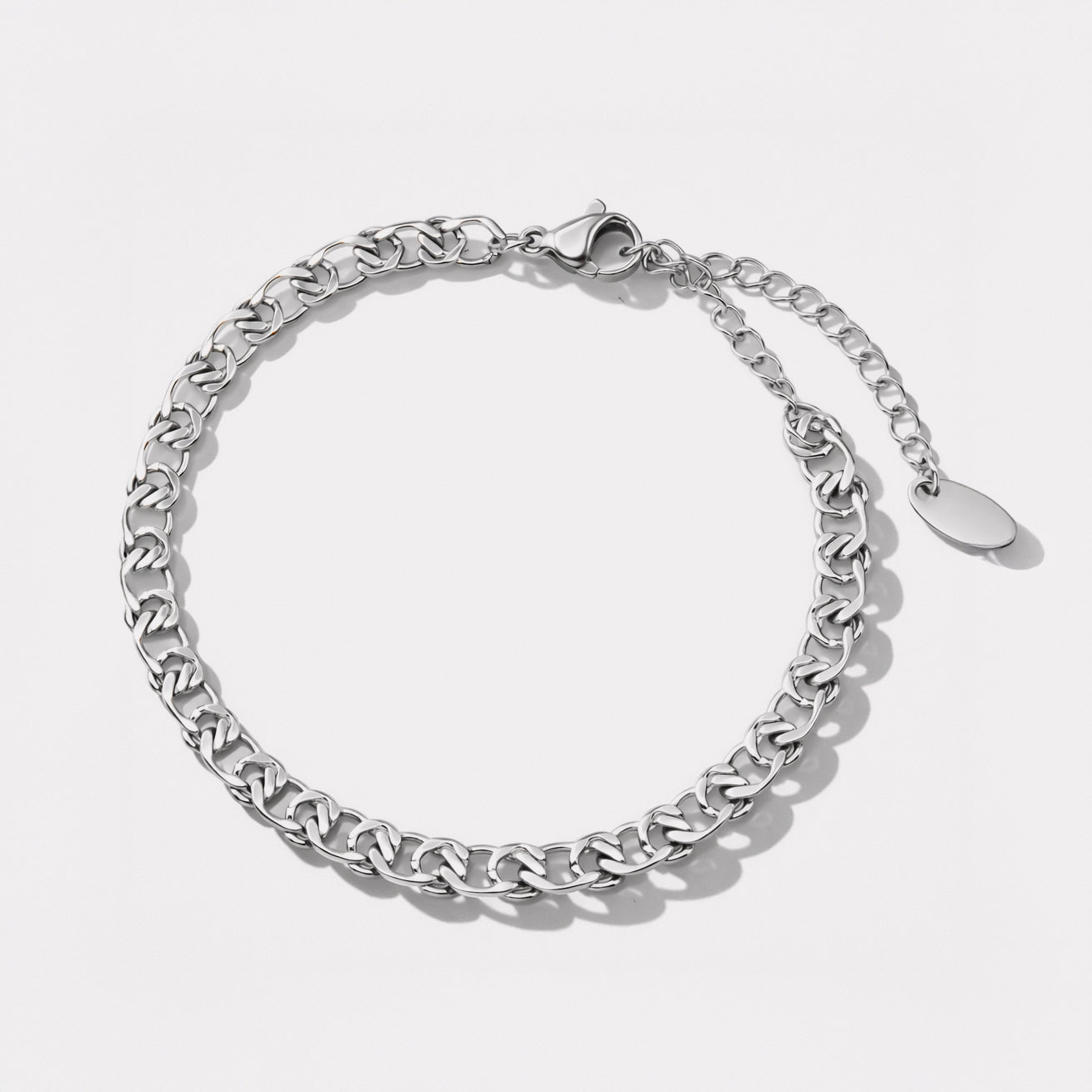 Silver stainless steel cross mesh bracelet close-up – Bizou Avant-Garde collection