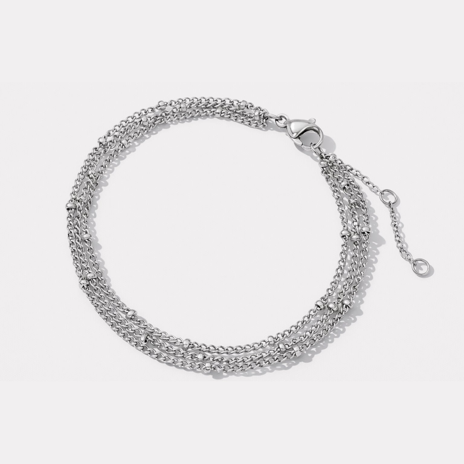 Silver triple chain beaded bracelet in stainless steel with lobster clasp – Bizou