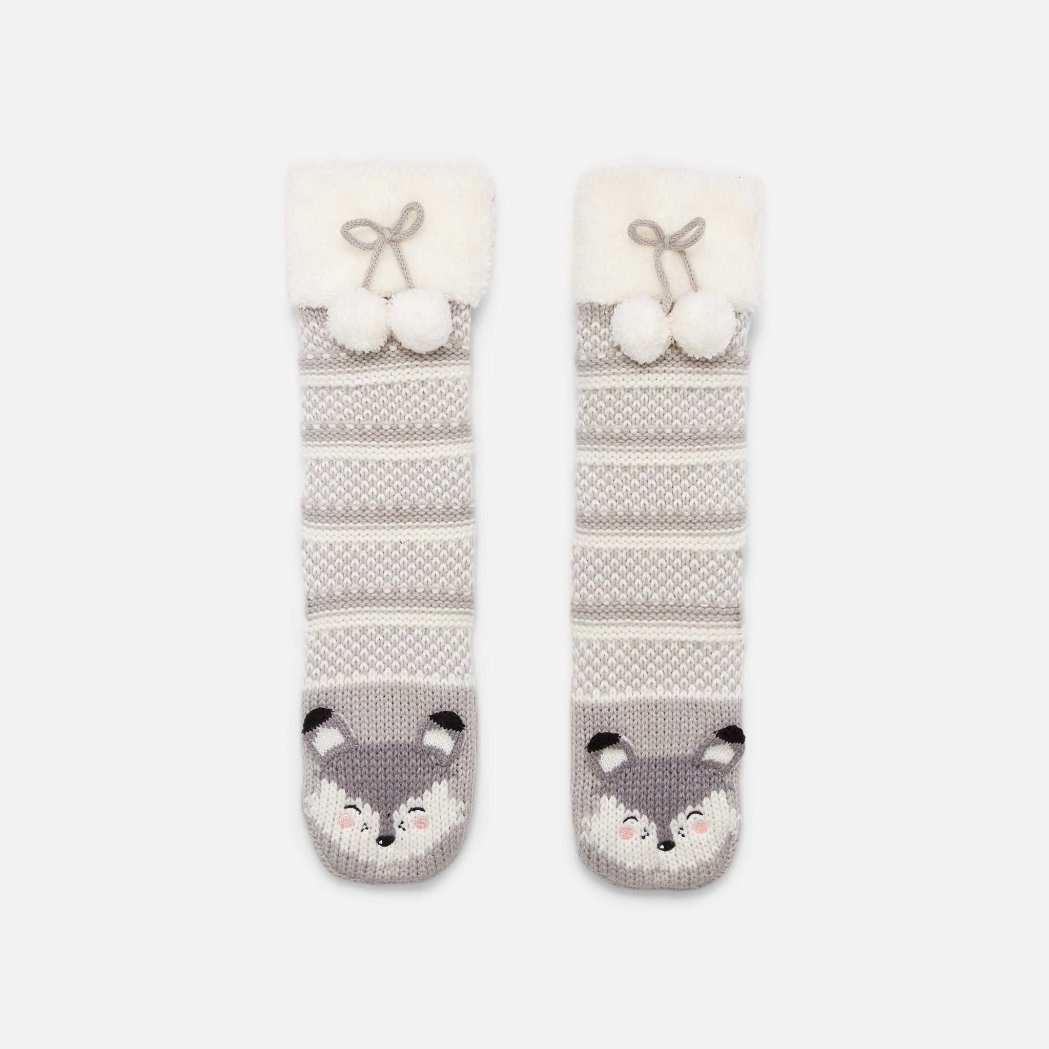 Grey slipper socks with fox