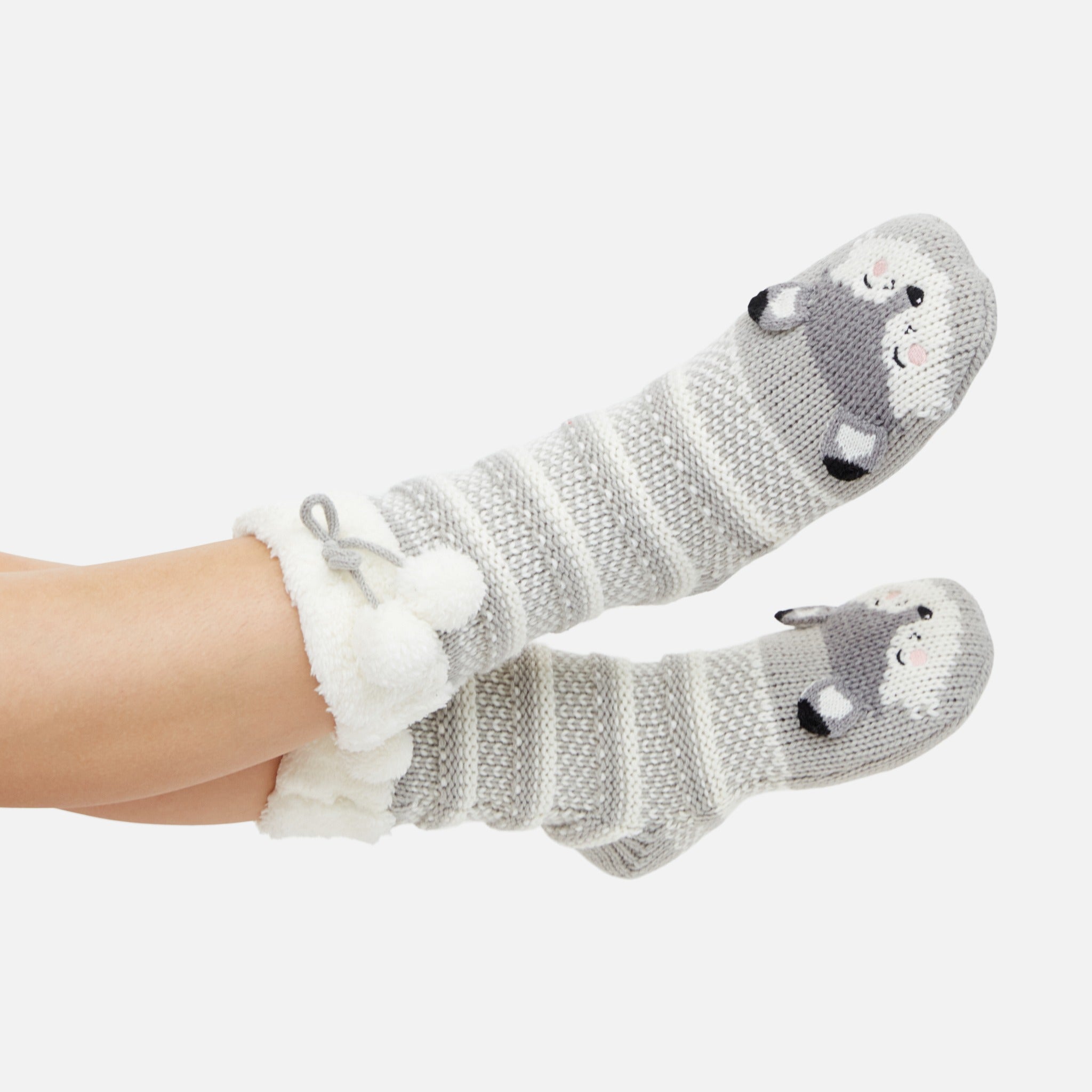 Grey slipper socks with fox