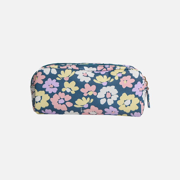 Load image into Gallery viewer, Blue double cosmetic bag with flower print