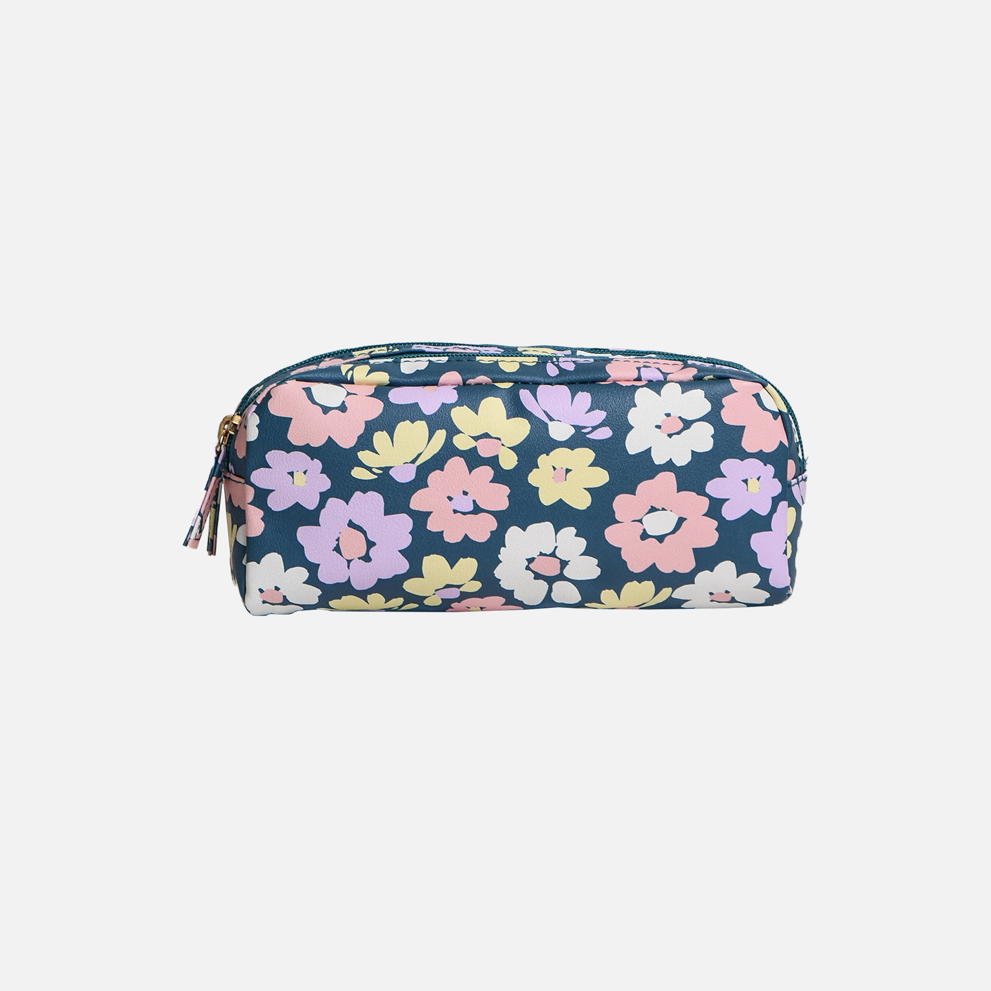 Blue double cosmetic bag with flower print