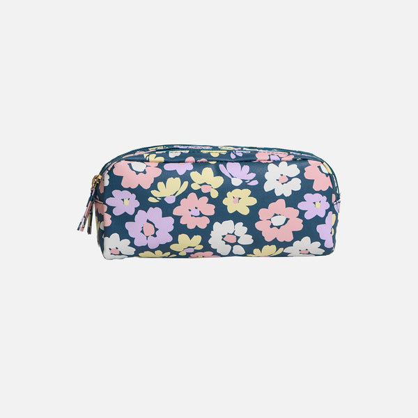Load image into Gallery viewer, Blue double cosmetic bag with flower print