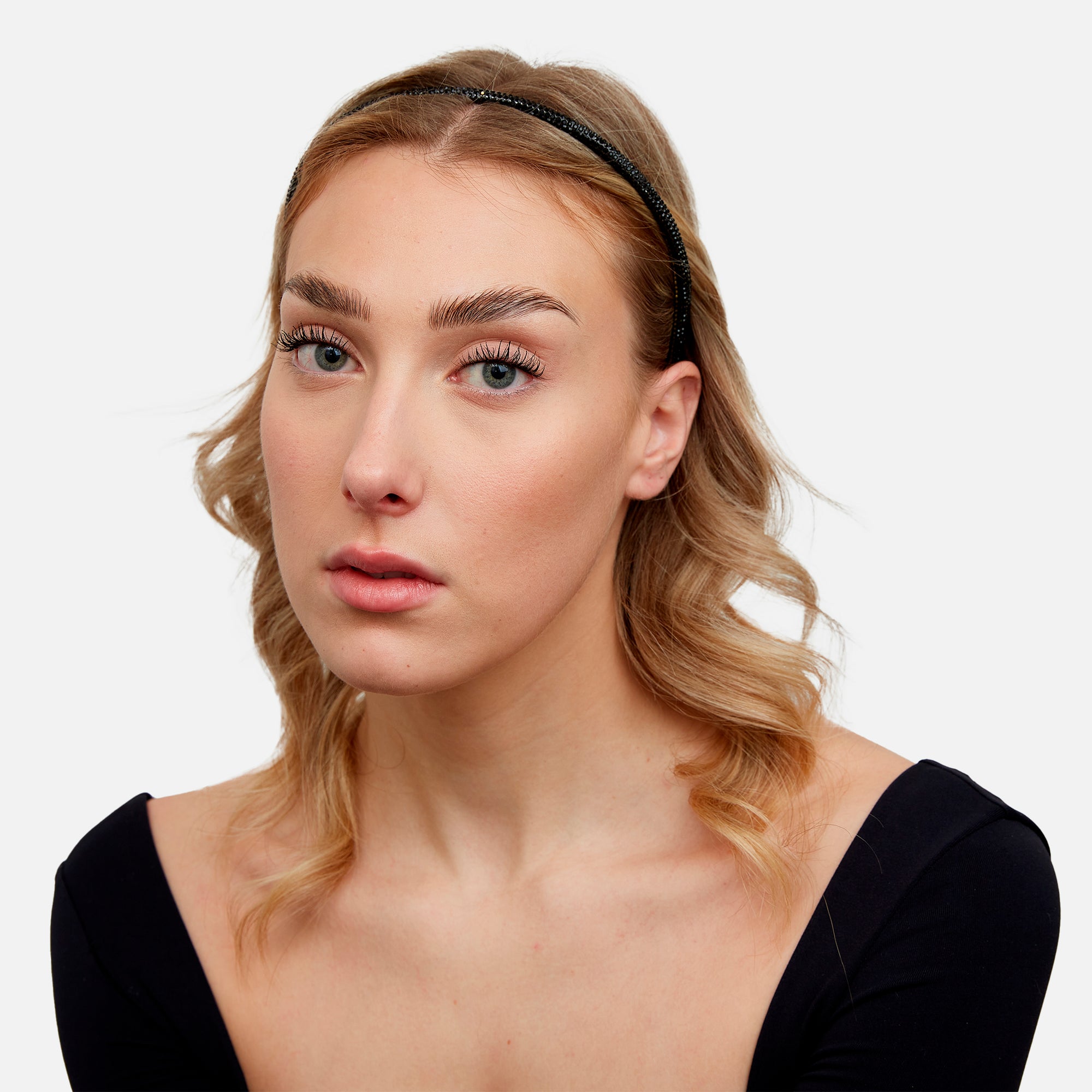 Cerceau pour cheveux en petites pierres noires