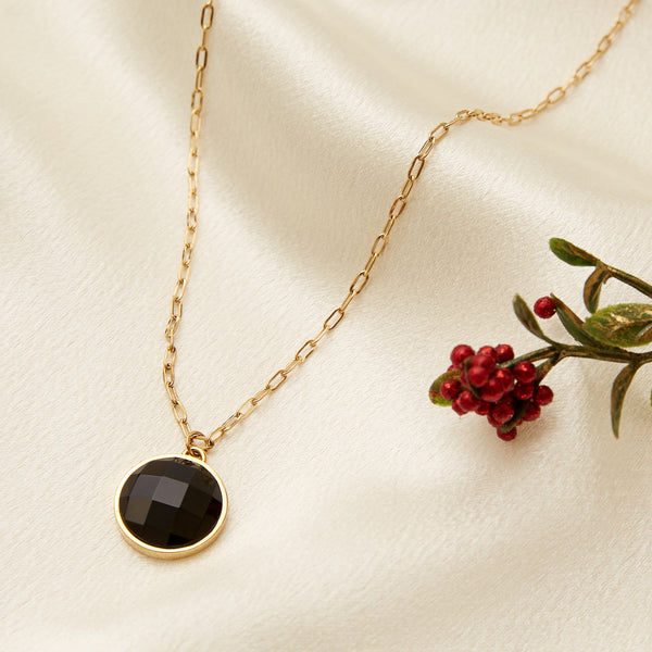 Charger l'image dans la galerie, Collier doré pierre circulaire noire