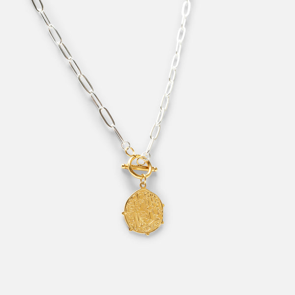 Load image into Gallery viewer, Silvered chain with golden medallion in stainless steel