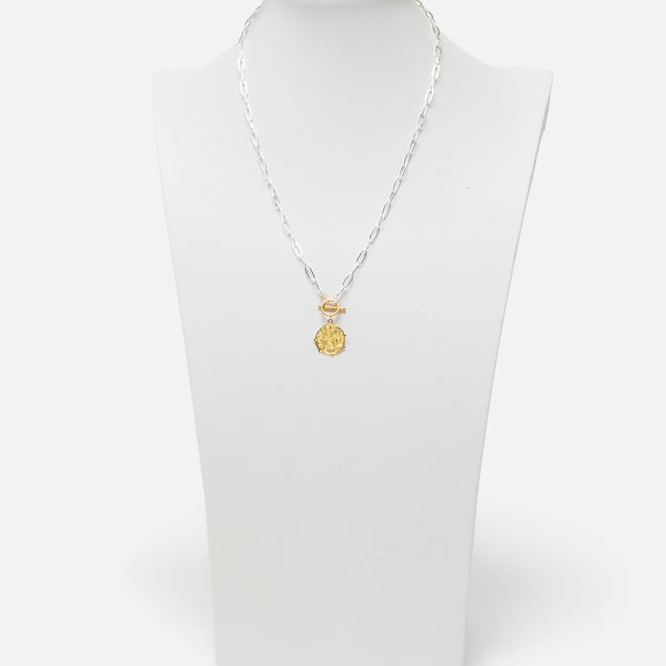 Load image into Gallery viewer, Silvered chain with golden medallion in stainless steel