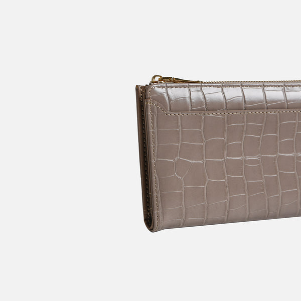 Charger l'image dans la galerie, Portefeuille taupe avec texture écailles de serpent