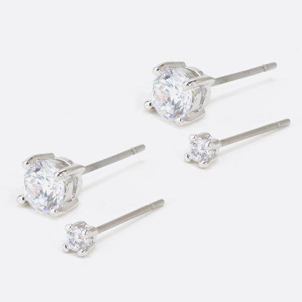 Load image into Gallery viewer, Silver fixed earrings set with cubic zirconia two formats
