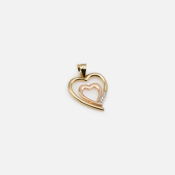 Load image into Gallery viewer, 2-Tone Heart-in-Heart Charm with Cubic Zirconia in 10k Gold
