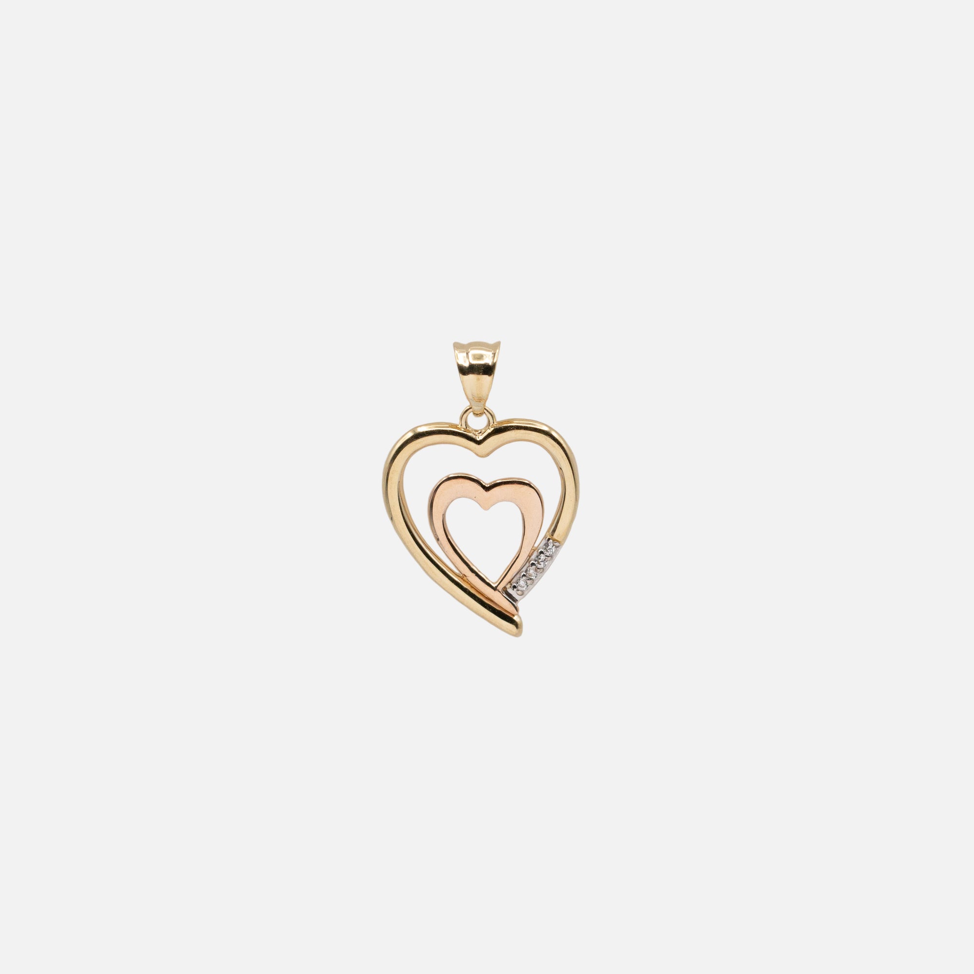Breloque coeur dans coeur 2 tons avec zircons cubiques en or 10 carats