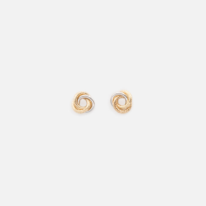 Boucles d'oreilles fixes anneaux entrecroisés 7 mm 2 tons en or 10 carats