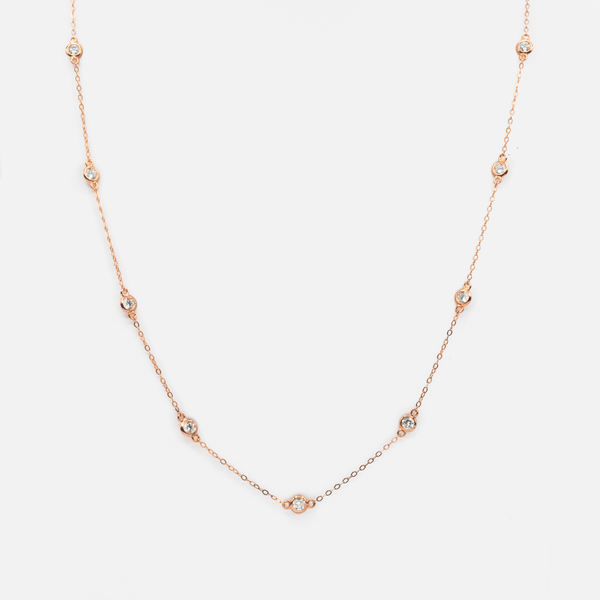 Load image into Gallery viewer, Long rose gold necklace in sterling silver with stones
