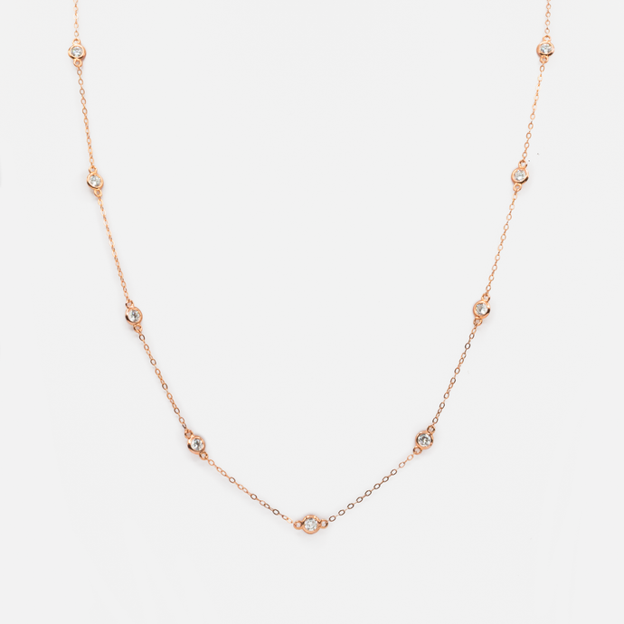 Long collier rose doré en argent sterling avec pierres