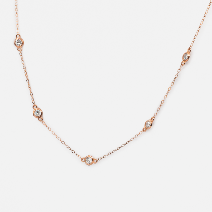 Long collier rose doré en argent sterling avec pierres