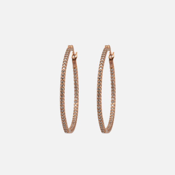 Rose gold hoop earrings with sterling silver stones