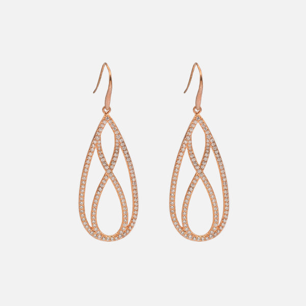 Load image into Gallery viewer, Long rose gold cubic zirconia earrings in sterling silver
