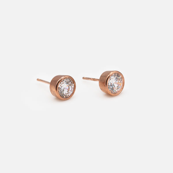 Load image into Gallery viewer, Rose gold sterling silver stud earrings with 6mm cubic zirconia
