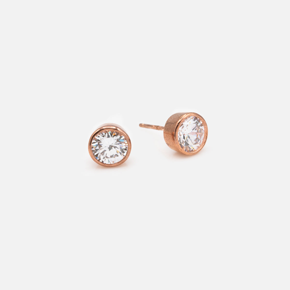 Rose gold sterling silver stud earrings with 6mm cubic zirconia