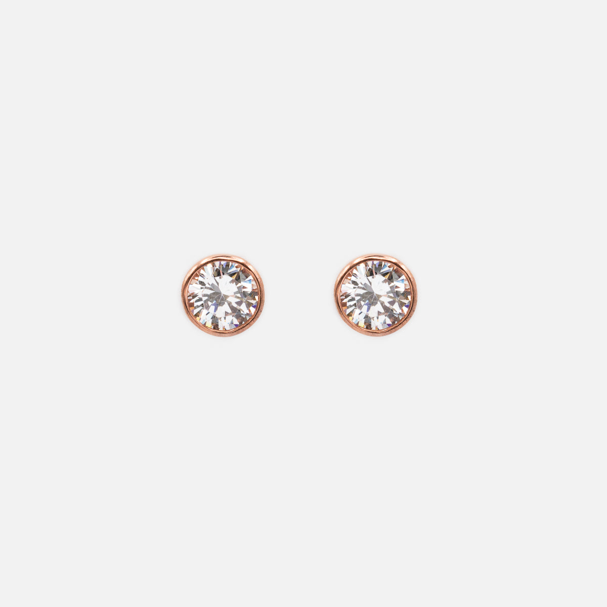 Rose gold sterling silver stud earrings with 6mm cubic zirconia