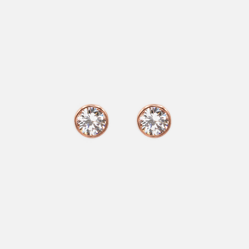 Rose gold sterling silver stud earrings with 6mm cubic zirconia