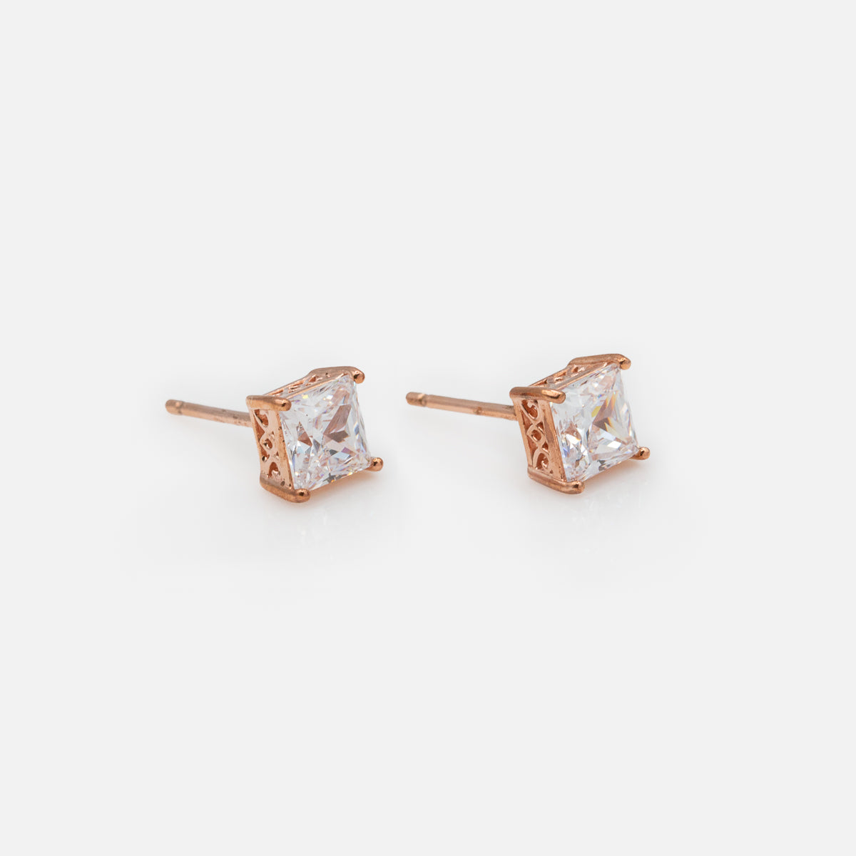 Square rose gold earrings in sterling silver with 5mm cubic zirconia