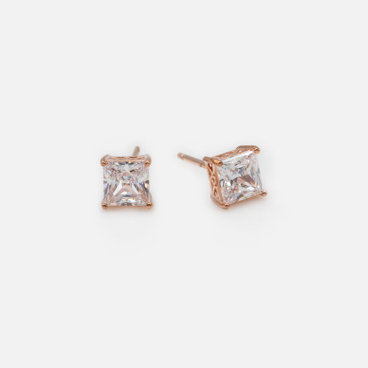 Square rose gold earrings in sterling silver with 5mm cubic zirconia