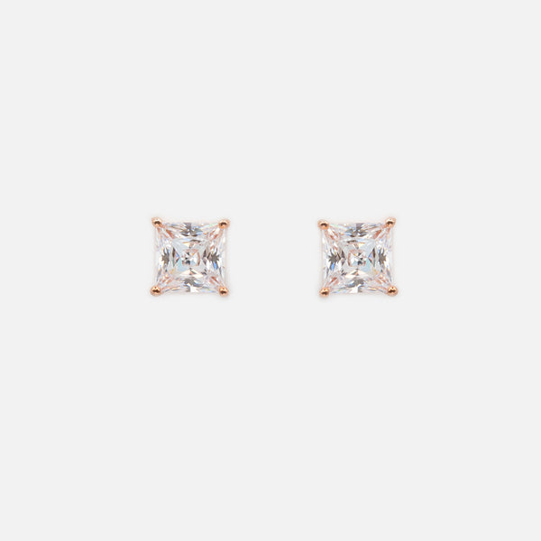 Load image into Gallery viewer, Square rose gold earrings in sterling silver with 5mm cubic zirconia
