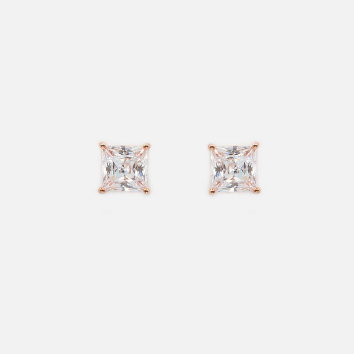 Boucles d'oreilles carrées rose dorées en argent sterling avec zircon cubique 5mm