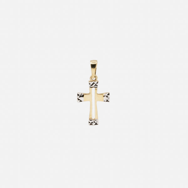 Charger l&#39;image dans la galerie, Breloque croix deux tons avec extrémités texturées en or 10 carats
