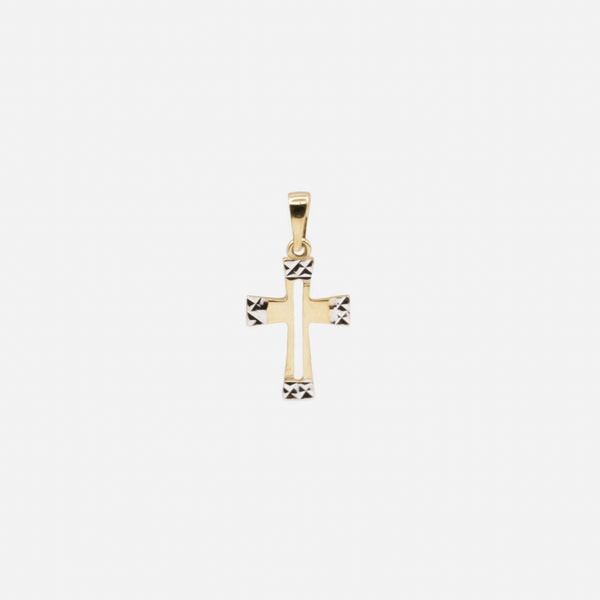 Load image into Gallery viewer, Two Tone Cross Charm with Textured Ends in 10k Gold
