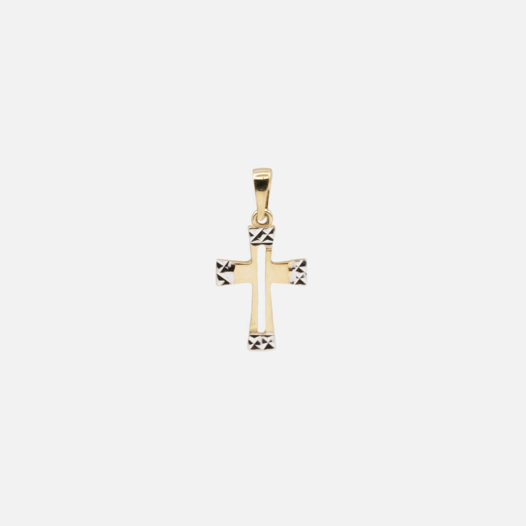 Breloque croix deux tons avec extrémités texturées en or 10 carats