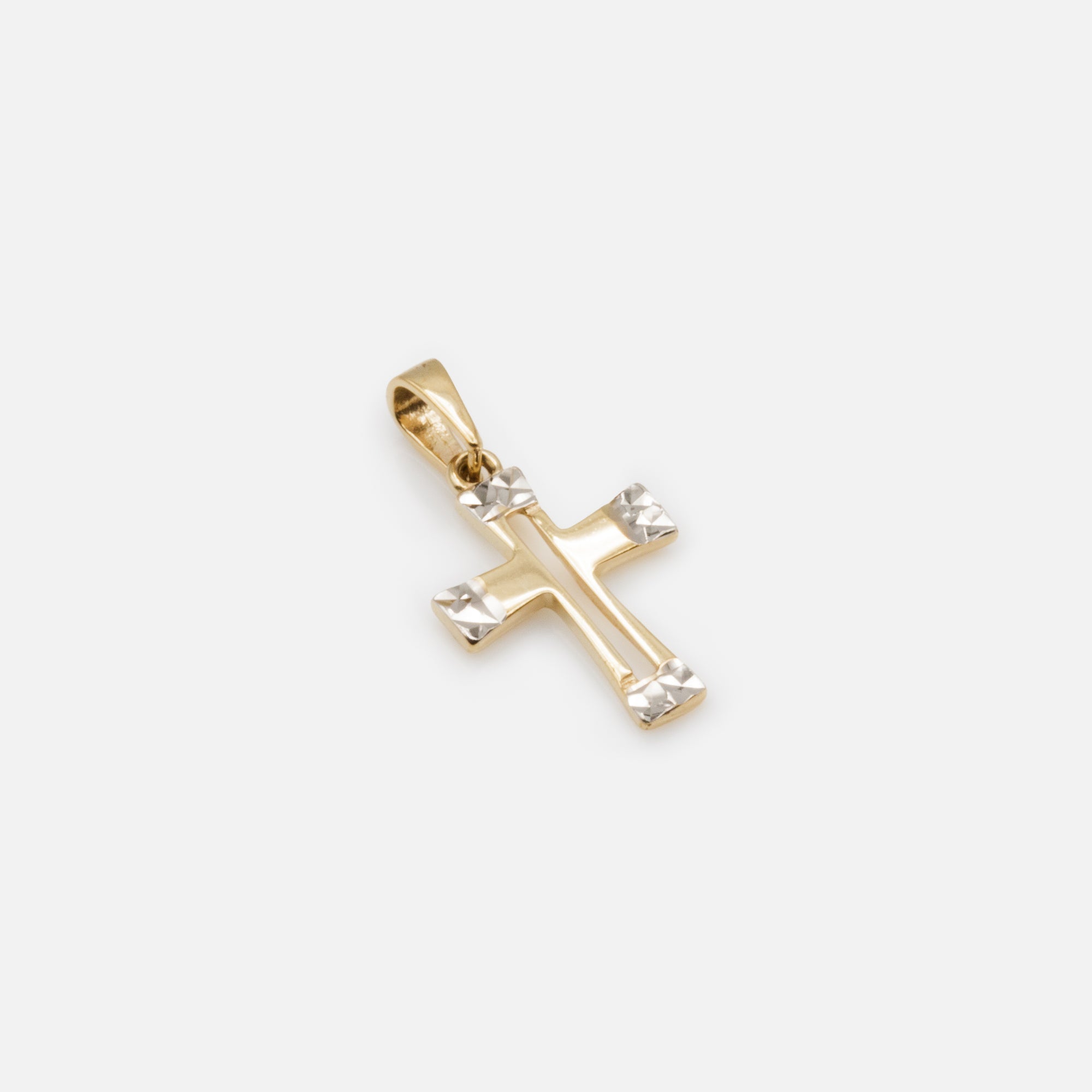 Two Tone Cross Charm with Textured Ends in 10k Gold