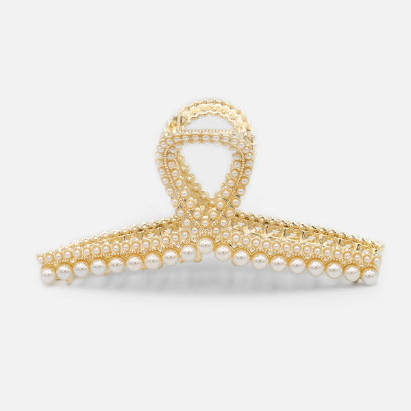 Load image into Gallery viewer, Golden hair clip with pearls
