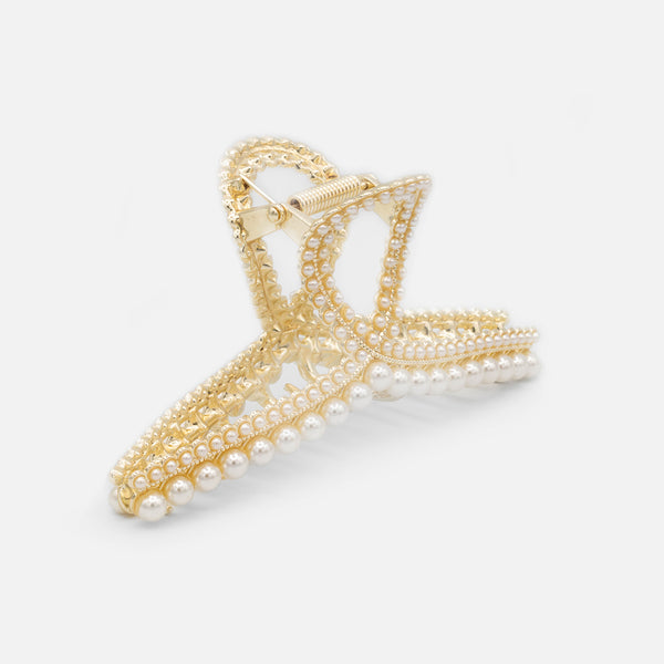 Load image into Gallery viewer, Golden hair clip with pearls
