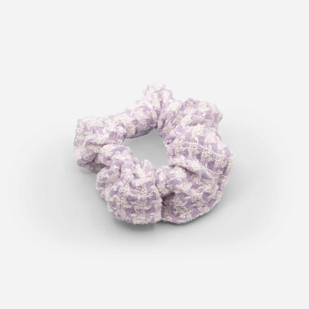 Chouchou en tricot blanc et lilas