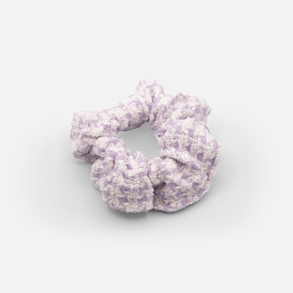 Load image into Gallery viewer, White and lilac knitted scrunchie
