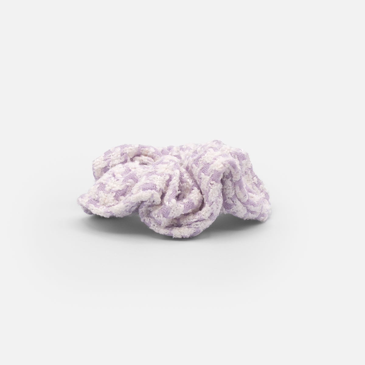 White and lilac knitted scrunchie