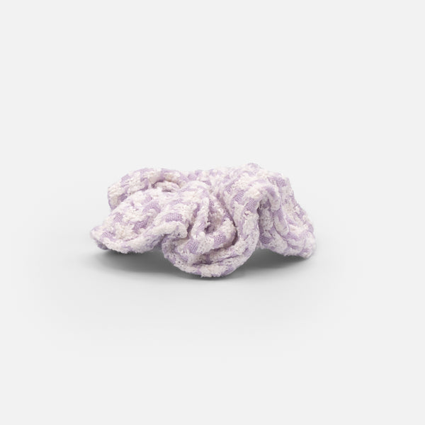 Load image into Gallery viewer, White and lilac knitted scrunchie
